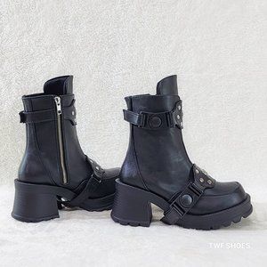 Bratty Block Heel Biker Ankle Boots Punk Rock